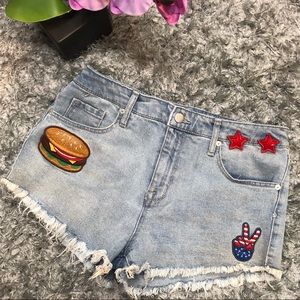 11” High-Rise Patchwork Denim Shorts 🌞🍔💗